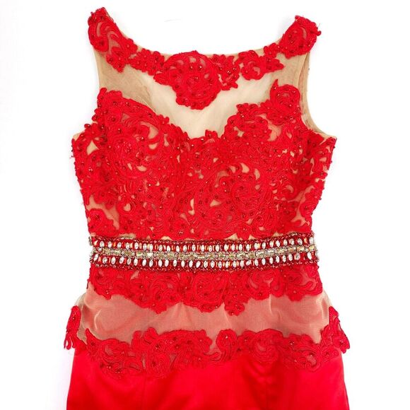 Sherri Hill 32033 Illusion Mesh Rhinestone Embellished Mermaid Prom Gown Red 6 - Picture 3 of 10